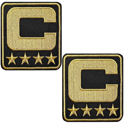 HWQVA 2Pcs Captain C Iron on Patches, Sew On/Iron On Embroidered Patches Applique for Hockey Jersey, T-Shirt, Backpack, Jeans, DIY Accessories Gold
