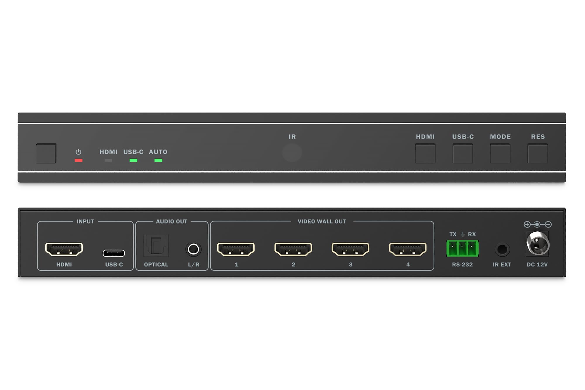 DIGITUS HDMI Video Wall Controller – Ausgang 4X HDMI UHD 4k 30Hz | Eingang HDMI / USB-C – 8 Display-Modi – mit Fernbedienung – Display-Modi 1x1, 2x1, 3x1, 4x1, 1x2, 1x3, 1x4, 2x2