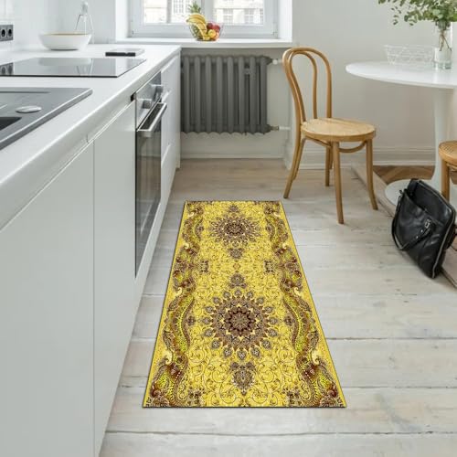 Alfombra de pasillo amarilla vintage de 60x400 cm lavable a metros 5
