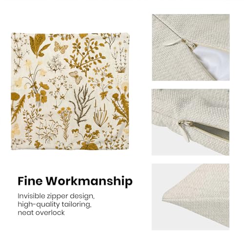 Image of AEIOAE Summer Pillow Covers 24x24 Inch Set of 2,Mustard Yellow Wild Flower Plant Throw Pillows Case,Seasonal Floral Outdoor Decorative Square Linen Farmhouse Decor Cushion Covers for Home Couch