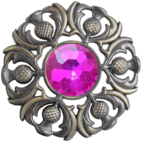 Image of Luxurious Scottish Kilt Fly Plaid Brooch - Premium Thistle Design Adorned with Sparkling Stones, Handcrafted Tartan Sash Pin, Luxurious Accessory for Women's Highland Dress