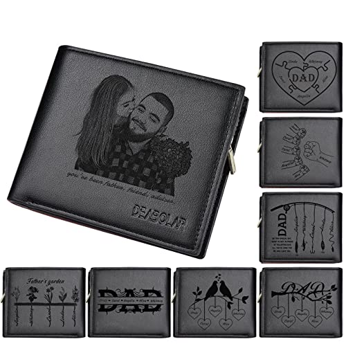 SHKINETARRY Portefeuilles Photo Personnalisés pour Hommes, Portefeuille Gravé Personnalisé, Arbre de Vie Gravé Noms de Famille Portefeuille Bifold, Cadeaux...
