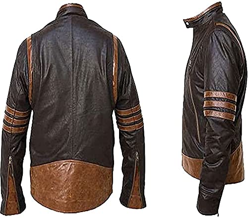 X Men Wolverine Striped Leather Jacket for Wolverine Logan fans Brown2