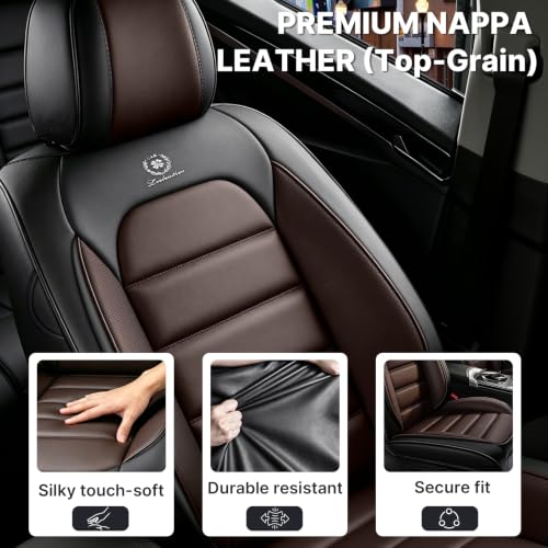 Image of Front Set Car Seat Covers for Jeep Compass 2007-2026, Waterproof Stain-Resistant Seat Cover, Premium Nappa Leather Seat Protectors with Storage Pockets(Standard 2 Seats /Black&Coffee)