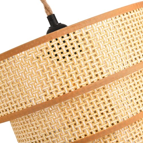 XININSUN Plug in Pendant Light Hanging Lights with15FT Plug in Cord Dimmable Rattan Hanging Lamp Wicker Woven Drum Lampshade,Rustic Boho Plug in Ceiling Light Fixture for Bedroom Living Room-1pack - Image 5