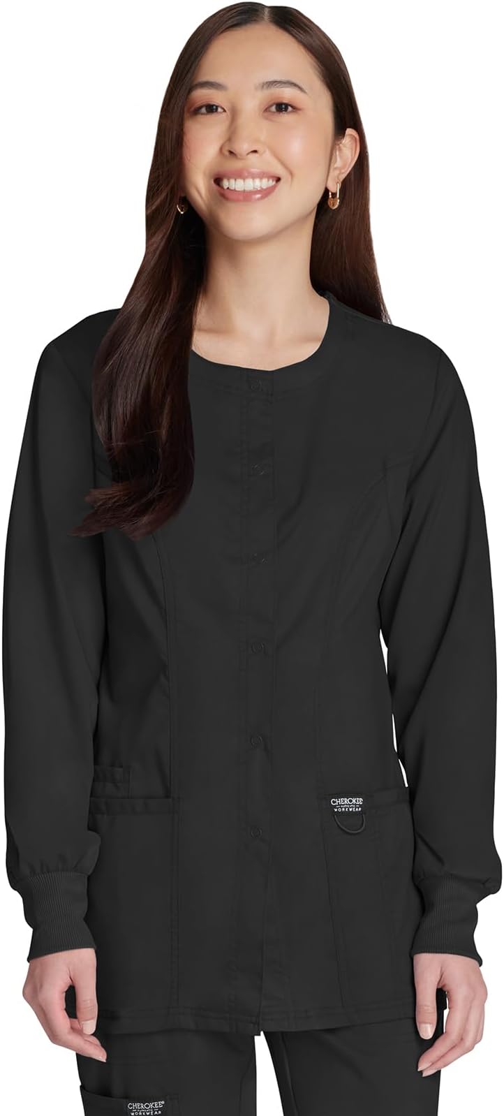 Womens Scrub Jacket Nurse Snap Front Medical Uniform with Pockets, 2-Way Stretch, Easy Care Soft Fabric - WW310