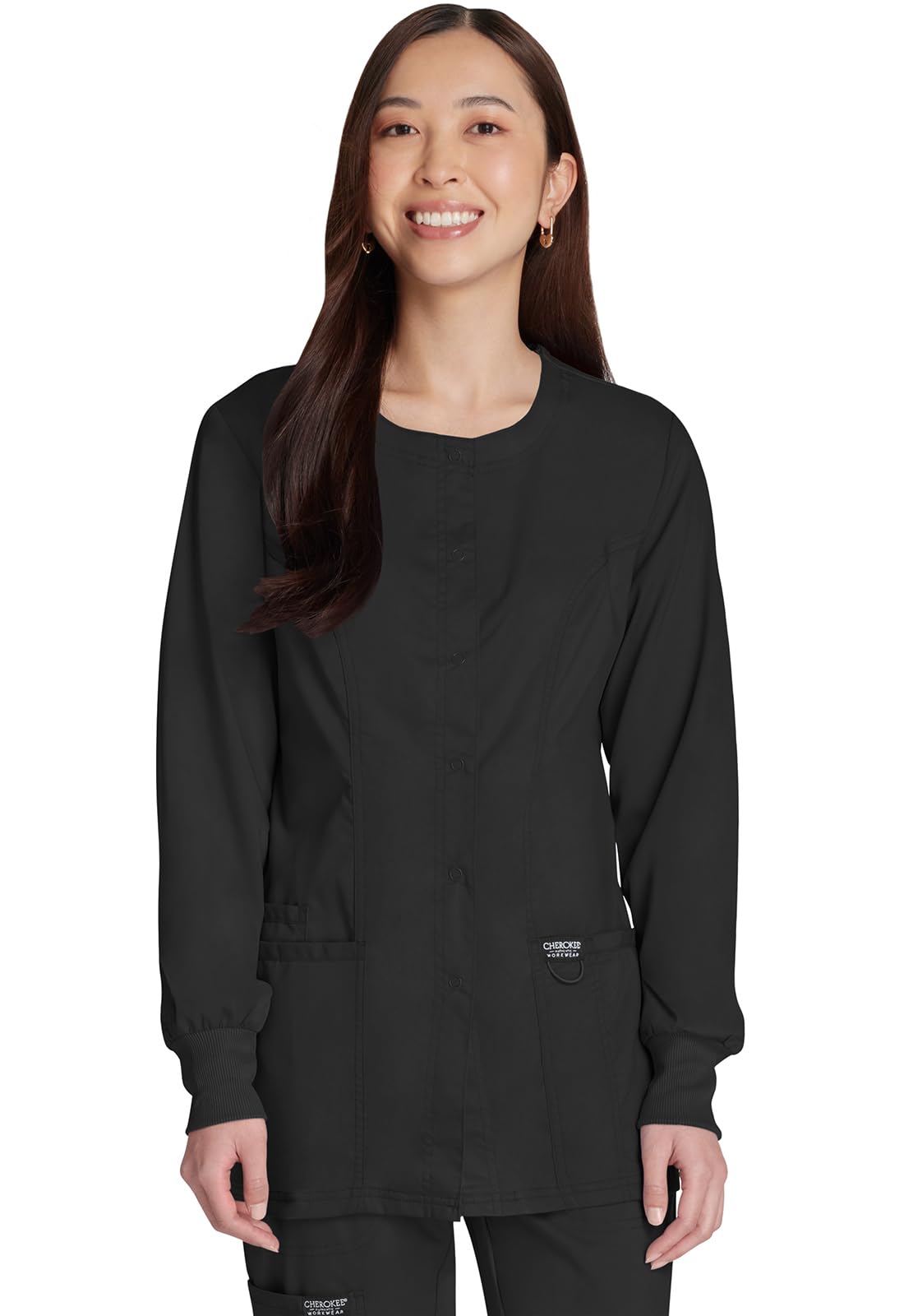 Cherokee Womens Scrub Jacket Nurse Snap Front Medical Uniform with Pockets, 2-Way Stretch, Easy Care Soft Fabric - WW310