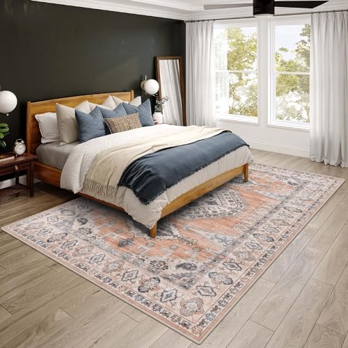 vivorug 4x6 Rug, Small Area Rug for Living Room, Bedroom, Kitchen, Machine Washable Non-Slip Throw Rug, Vintage Distressed Carpet for Entryway Nursery Dinner Room, Orange