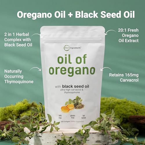 micro ingredients oil of oregano softgels 300 count  2 in 1 formulated with black seed oil 4x strength carvacrol amp thymoquinone  plant based non-gmo amp immune support