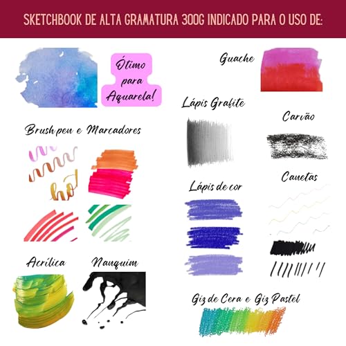 Sketchbook para Aquarela, Papel Hahnemühle 300g, 20 Folhas, 100% Algodão, Capa Dura A5, Wire-o