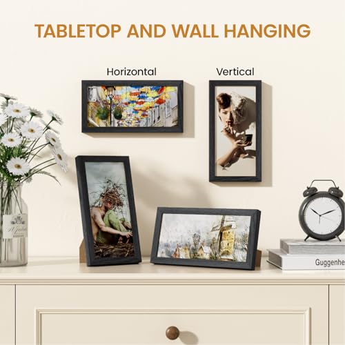 Image of 4x9 Picture Frame,Solid Oak Wood 4 inchx9 inch Photo Frame, Black Color Tempered Real Glass 4 by 9 Wooden Frames with No Mat,9x4 Picture Frames for Wall or Tabletop Display