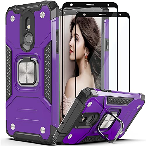 AYMECL Compatible for LG Stylo 5/Stylo 5 Plus/Stylo 5V/Stylo 5X Case with Full Coverage Tempered Glass Screen Protector[2 Pack],2 in 1 Heavy Duty Protection case,with Kickstand,for LG Stylo 5-Purple