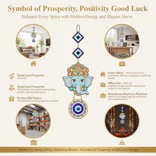 Image of Ganesh Ji Evil Eye Wall Hanging for Home Entrance | Nazar Suraksha Decorative Hanging | Vastu Wall Decor for Positive Energy, Good Luck & Prosperity | Home, Office & Shop Decoration