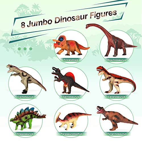 8 Pcs Dinosaur Toys With Storage Basket For Kids 3-5,12 Inches Realistic Dinosaur Figures Including T-Rex Triceratops,Large Soft Dinosaur Toys Set ,Dinosaur Party Favor,Gift For Toddlers Boys #TOP3