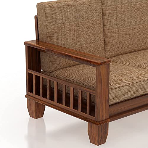 Image of Solid Sheesham Wooden 2 Seater Sofa Set for Living Room | Two Seater Sofa Set with Side Pocket Storage & Cushion | Rosewood Sofa Set for Home (Teak, 2 Seater)