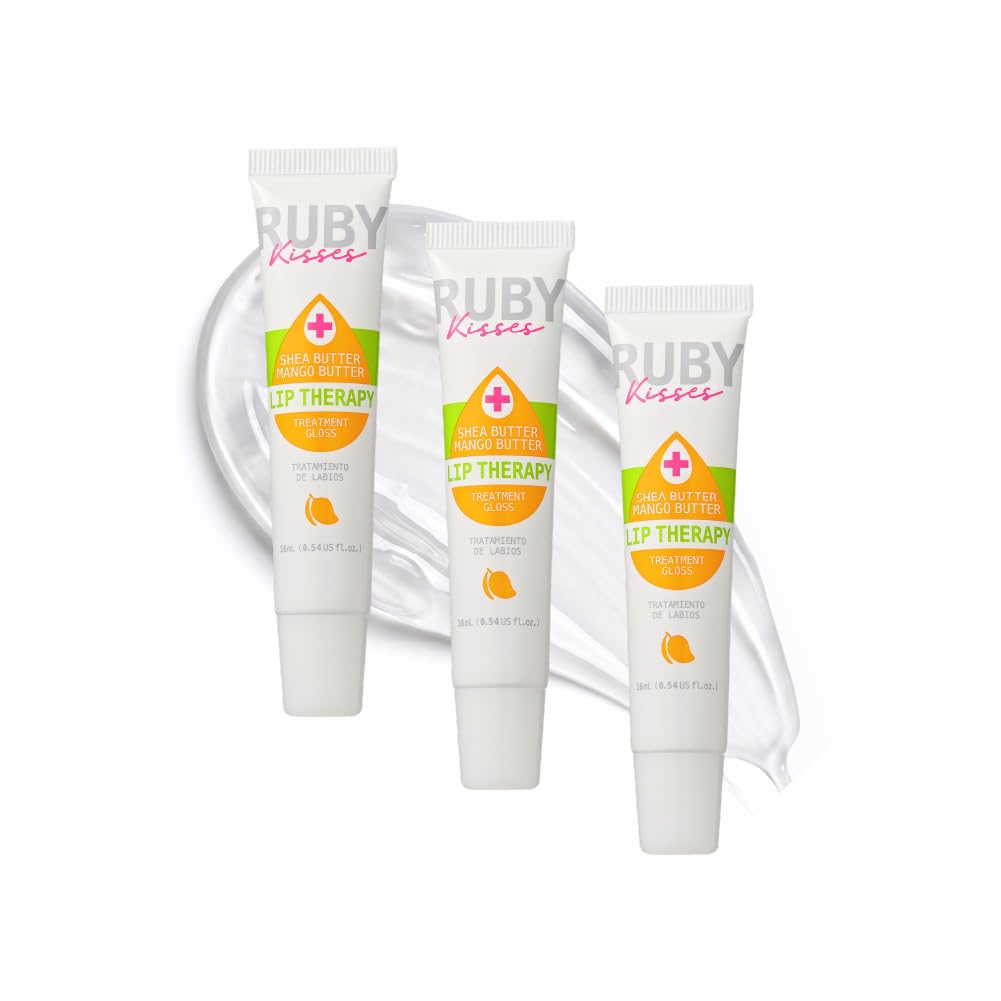 Ruby Kisses Hydrating Lip Oil Treatment Gloss with Mango & Shea Butter (3 Pack), Moisturizing Natural Shine Lip Care Protects & Heals with Vitamins, High-Shine, Lightweight & Non-Greasy Clear Balm