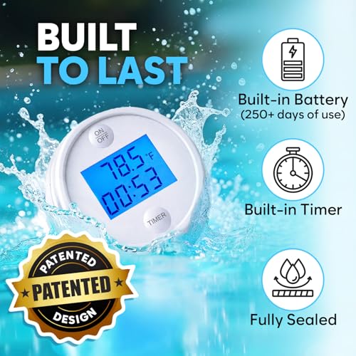 Image of Ice Bath Thermometer and Timer - Waterproof Floating Thermometer for Ice Bath & Pool - Patented Design with Accurate Reading & Improved Sealing - White