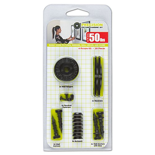 Image of Precision Picture Hanging Kit, 4 Picture Kit, Hangs up to 4 Frames, for use with D-Ring, Sawtooth, Wire, and Keyhole Frames, Holds Up to 50 lbs., Reposition Adhesive
