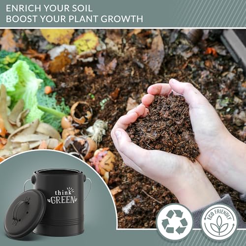 Image of Barnyard Designs Compost Bin for Kitchen Counter - 1.2 Gallon Countertop Composter with Extra Smell-Absorbing Filters and Inner Bucket for Easy Cleaning - Food Waste Bin for Kitchen with Lid (Black)