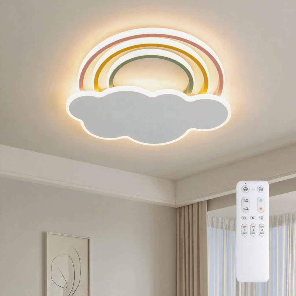 Lampada da soffitto LED per bambini, design a nuvola, 40 W, 3400 lm, dimmerabile, con telecomando e interruttore a parete, temperatura del colore 3000 K-6500 K, luce notturna, timer, per