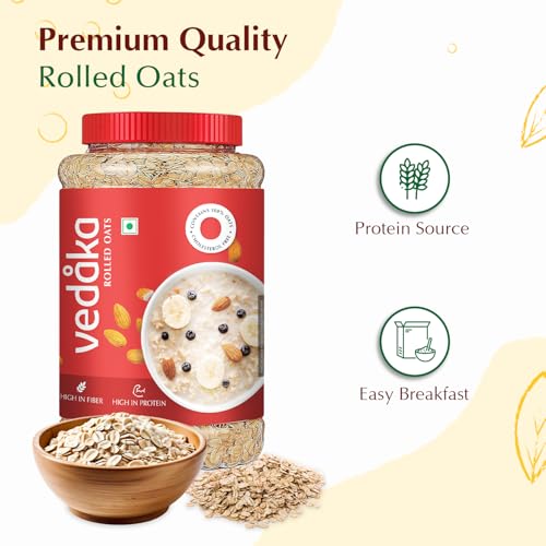 Image of Amazon Brand - Vedaka Rolled Oats | 1.2 Kg Jar | Contains 100% Oats | High in Protein