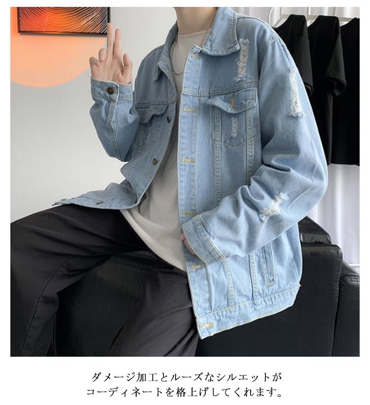 Amazon.co.jp: ダメージ デニムジャケット メンズ Gジャン ジージャン