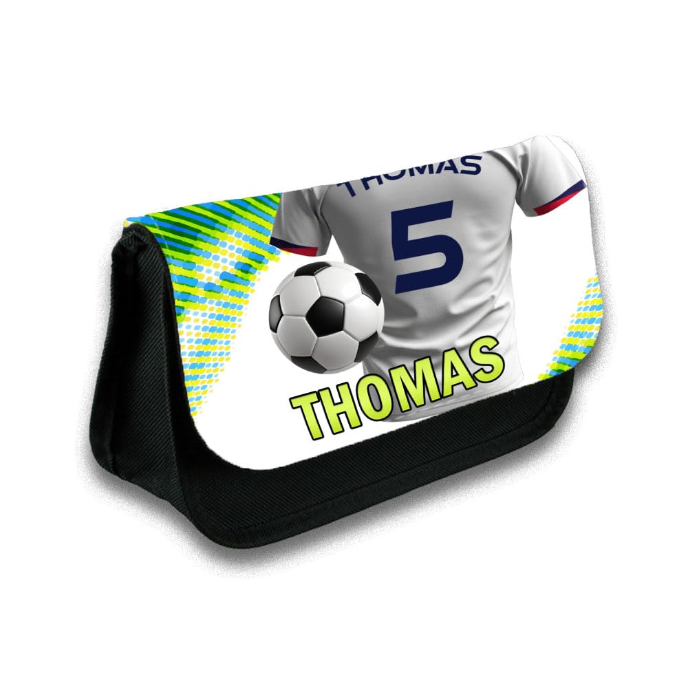 Personalised Football Pencil Case for Kids – Any Team Custom Name School Stationery Bag 8 (Blue)