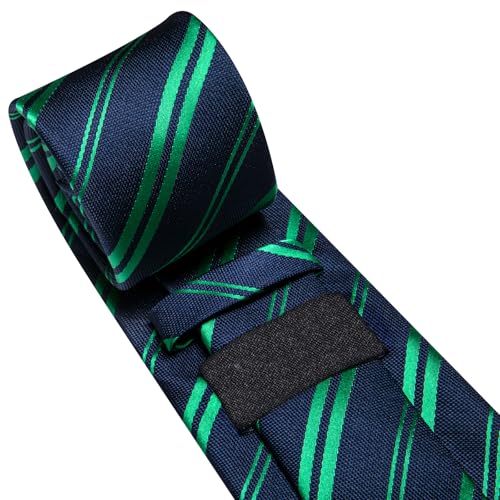 Image of Dubulle Mens Paisley Blue Green Striped Tie and Handkerchief Cufflinks Tie Set for Men Wedding Business Formal