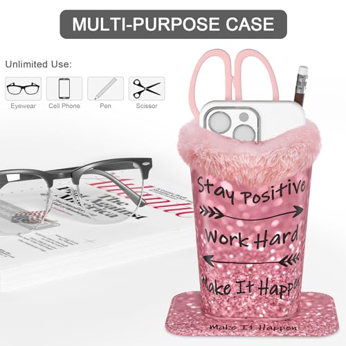 Image of Eyeglasses Holder,Plush Lined PU Leather Pattern Stand Case with Magnetic Base,Unisex for Women Men