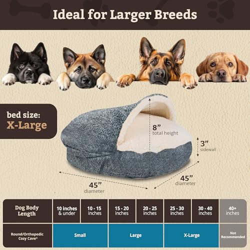 Image of Snoozer Cozy Cave Dog Bed, Round Covered Dog Bed, Palmer Indigo (XL)