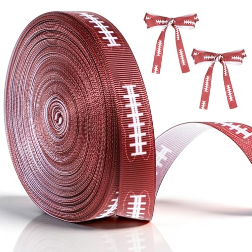 25 Yard Football Laces Ribbon 5/8 Inch Football Laces Wired Ribbon Grosgrain Sport Theme Ribbons Ball Wired Ribbons for Gift Wrapping Team Hair Bows Sewing DIY & Homecoming Sports Party Decorations