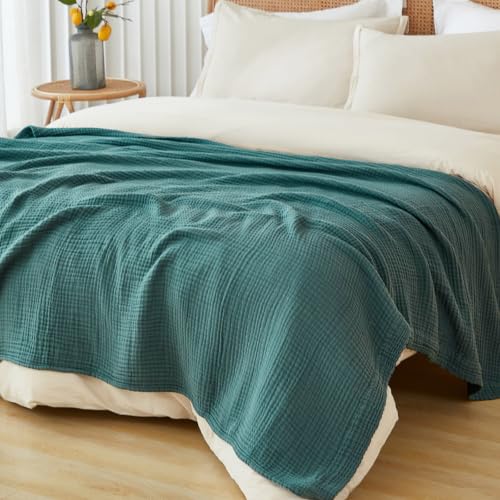 Image of EMME Muslin Blankets for Adults Throw Blanket for Couch Breathable Gauze Soft Lightweight Airy Dark Teal Throw XL 50 inch x 71 inch