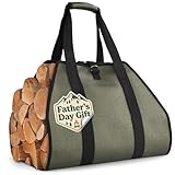 Water-Resistant Firewood Carrier Bag – 39.4'x18.5' Waxed Canvas Log Carrier for Firewood, Open-Ended Design, Large Capacity Wood Tote with Padded Handles, Buckle Strap & Folds Flat for Easy Storage