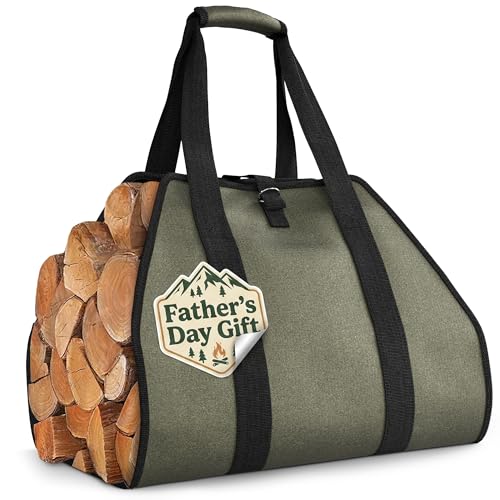 Water-Resistant Firewood Carrier Bag – 39.4"x18.5" Waxed Canvas Log Carrier for Firewood, Open-Ended Design, Large Capacity Wood Tote with Padded Handles, Buckle Strap & Folds Flat for Easy Storage
