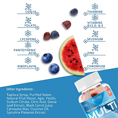 Suku Vitamins - Complete Men's Multi - Micronutrients: Coq10, Vitamin K2, Lycopene Gummies For Prostate Health - Easy To Chew - Non Gmo, Gluten Sugar Free - Mixed Fruit Fusion Gummy Vitamins, 60 Count #TOP3