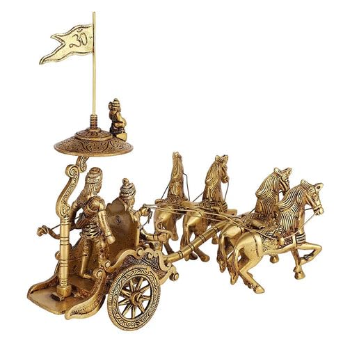 Image of Brass 4-Horse Rath Statue, Vastu Remedy for Success (9.5 Inch, 1.8 kg)