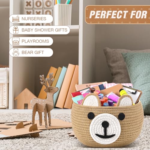Image of Zopeal Bear Basket Baby Gift Basket for Nursery with Gift Bags and Ribbons, Cotton Rope Woven Organizer for Baby Shower, Living Room Bathroom Decor,10.5 inch D x 8.5 inch H(Khaki)