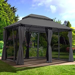 BRAST Easiness Paviljoen | vele modellen en kleuren | 300 x 400 x 290 cm | muggennet | TÜV-getest | waterdicht | UV-bescherming | vast dak | 3 x 4 m antraciet muggennet