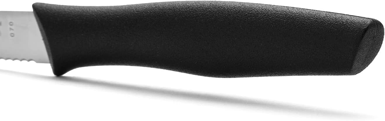 Arcos Serrated Paring Knife for Fruits and Vegetables, Stainless Steel Blade 85 mm, Black Polypropylene Handle, Nova Series
