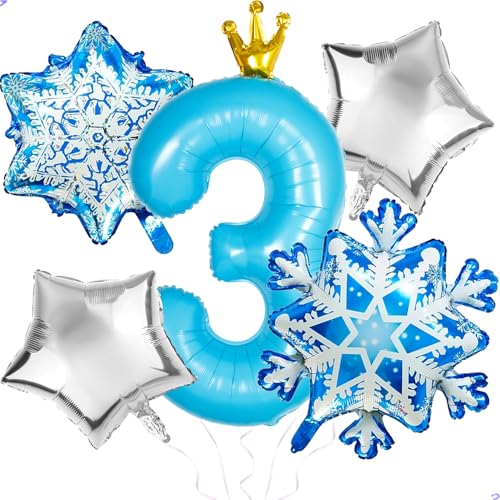 Frozen 3rd Birthday Party Decorations Balloon, 40" Elsa 3 Balloon with Crown SnowFlake Foil Mylar Balloons for Princess Anna Elsa Frozen Theme Supplies, Birthday Decorations, Party Favors
