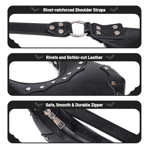 Women's Goth Y2k Mini Purse Crescent Small Hobo Shoulder Bag with Rivets4