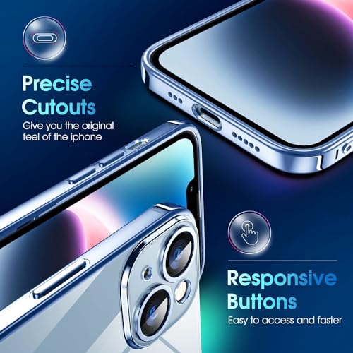 Image of VONZEE Clear Transparent Cover For iPhone 15 Plus Case 6.7 inch Tpu Case Cover Camera Protection For Each Lens Cases (Blue) | Clear