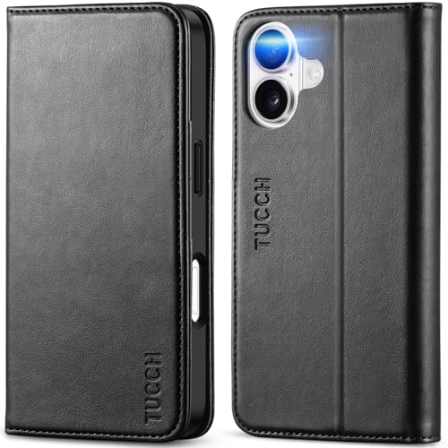 TUCCH Funda para iPhone 17 6,3 Pulgadas 5G 2025 [Bloqueo RFID] | Carcasa Cuero TPU A Prueba de Golpes Soporte Plegable, Protector Case Ranuras para Tarjetas, Funda Protección Completa, Negro