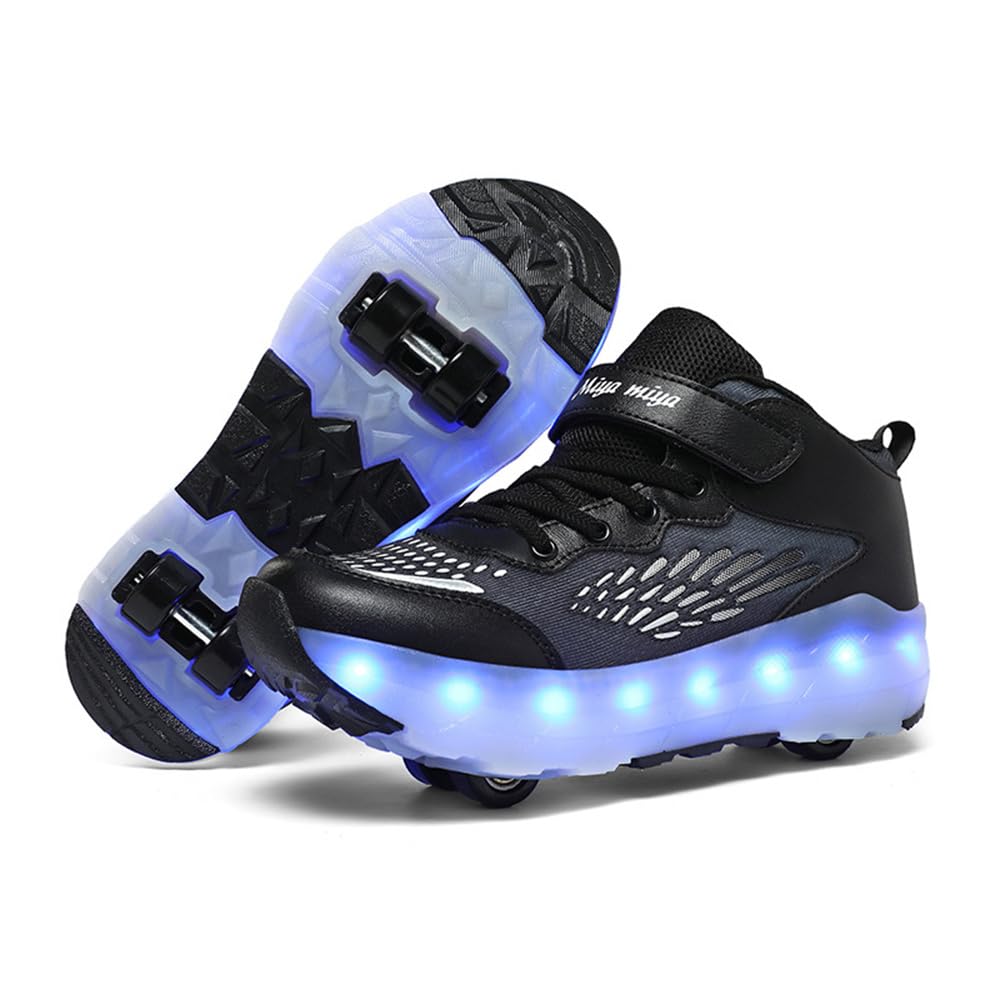 Fansu Zapatillas con Ruedas Niño Niña Tamaño 30-40, Zapatos con 4 Ruedas Luces LED Coloridos Parpadeante 2 en 1, Zapatillas Patines Niño Carga con USB Calzado de Skateboarding