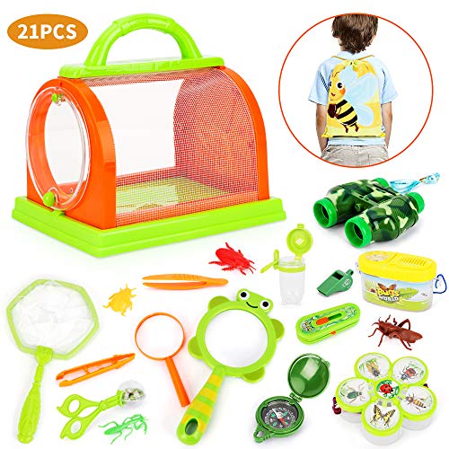 BeebeeRun Outdoor Explorer Set-Bug Catcher Kit for Boys Girls Nature Exploration Kit with Mini Binoculars, Compass, Whistle, Magnifying Glass, Bug Catcher, Headlamp,Adventure, Hiking Educational Toy