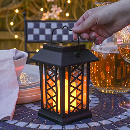 Festive Lights Lanternes Solaires Décoratives Extérieures Noir Mat avec Éclairage Bougie LED Effet Vacillant Waterproof (hauteur 17,50cm) Cover