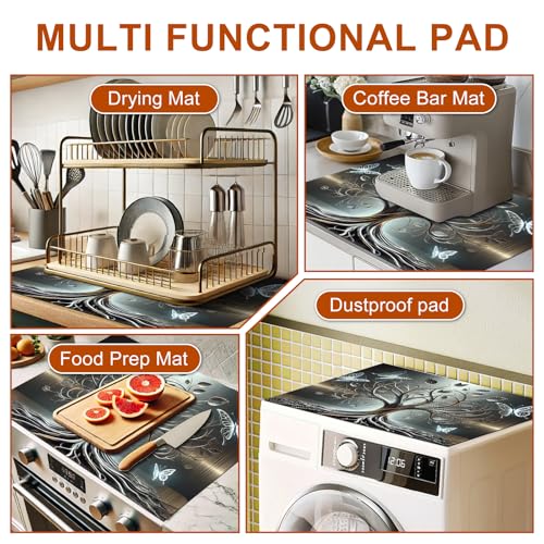 Image of HOMETITUTE Silver Butterfly Tree of Life Stove Covers 28x20 Diatomite Mat