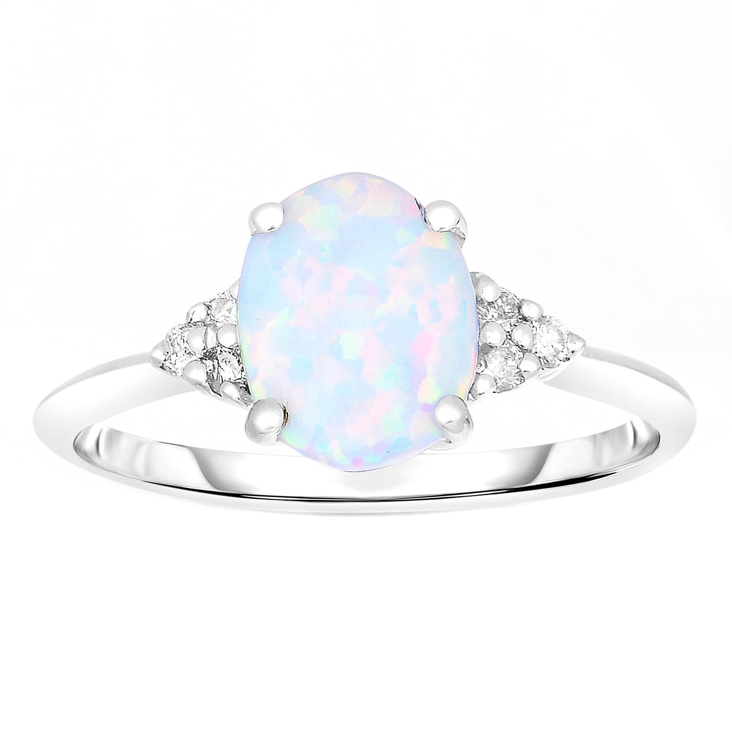 ORO LEONI10K White Gold Lab Created Opal 3/4 Ct Oval, Diamond Ring