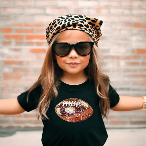 Faux Glitter Football Graphic Shirt for Toddlers and Girls Cute Girly Football Season Tee4