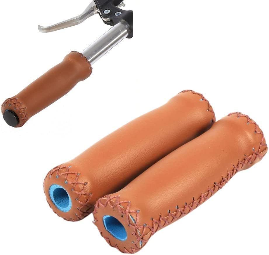 Leather Bike Grips, 1 Pair Leather Handlebar Grips Ergonomic Handlebar Grips Bike Handle Cover Grips for Mountain Bike Scooter (Brown)